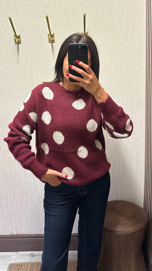 Wine Polka Dot Jumper - Crewneck