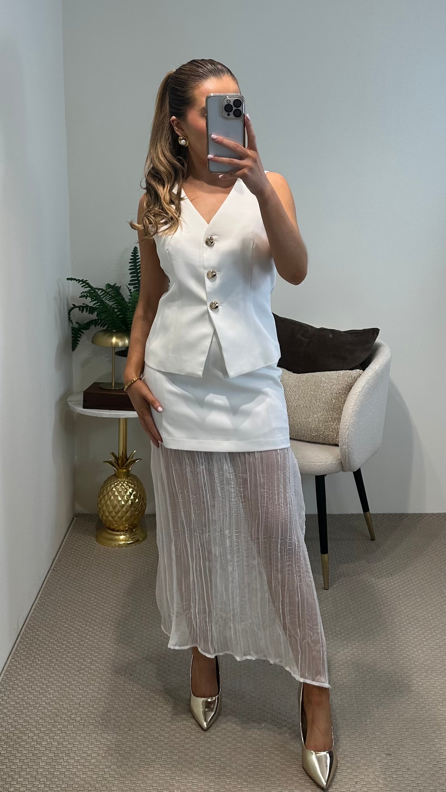 White Waistcoat Gold Buttons