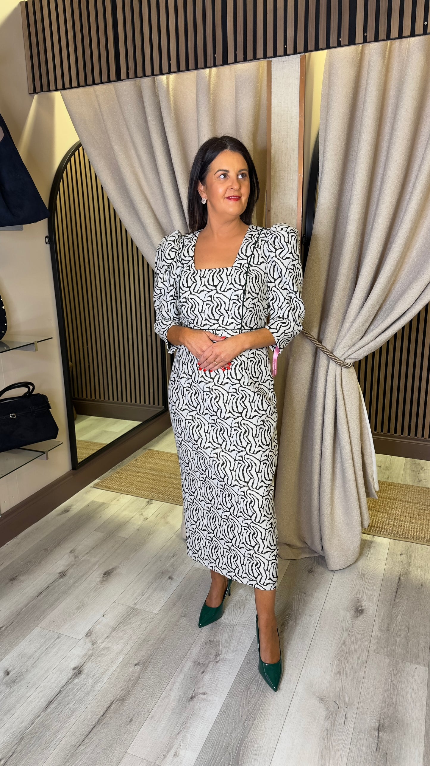 The Beverly Dress - Green & Ecru