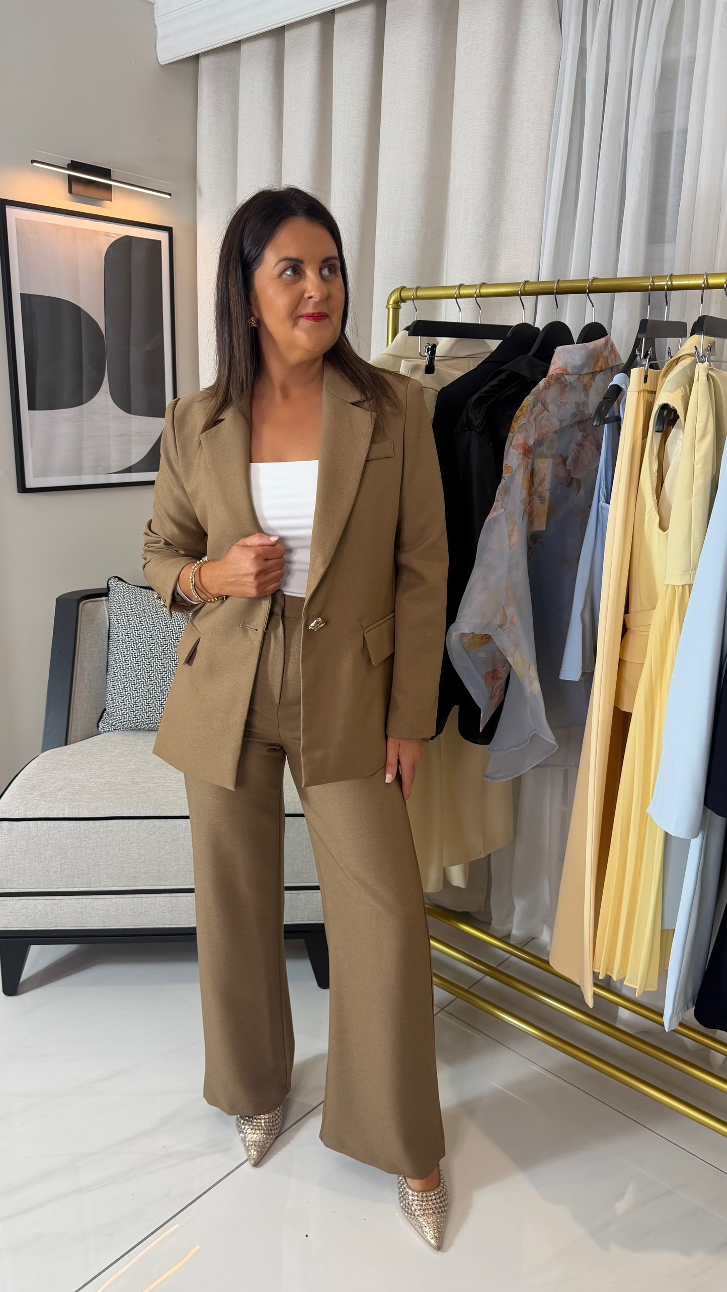Tan Wide-Leg Trousers