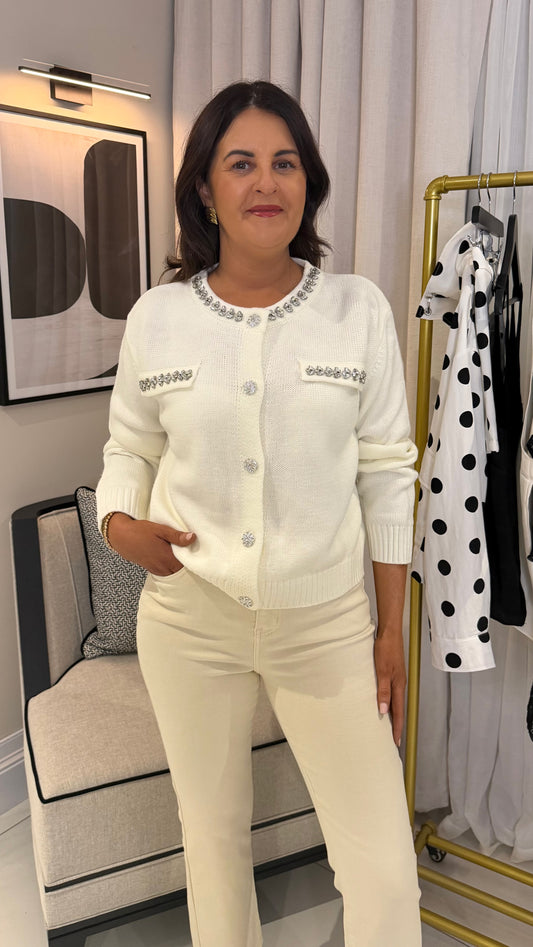 Ciara Cream Embellished Cardigan