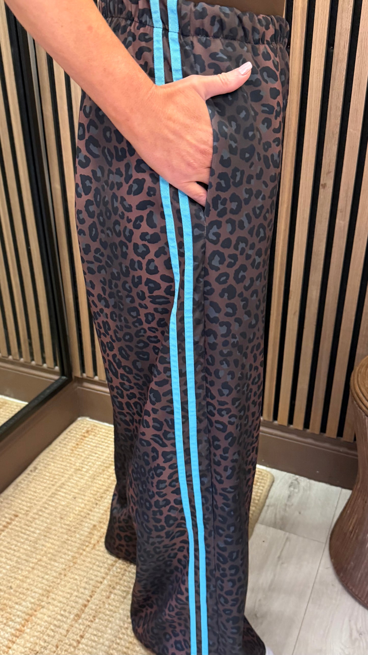 Blue Stripe Leopard Track Pants