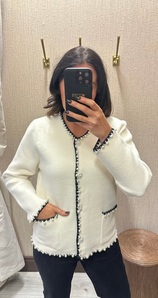 Winter White Pearl & Diamanté Cardigan
