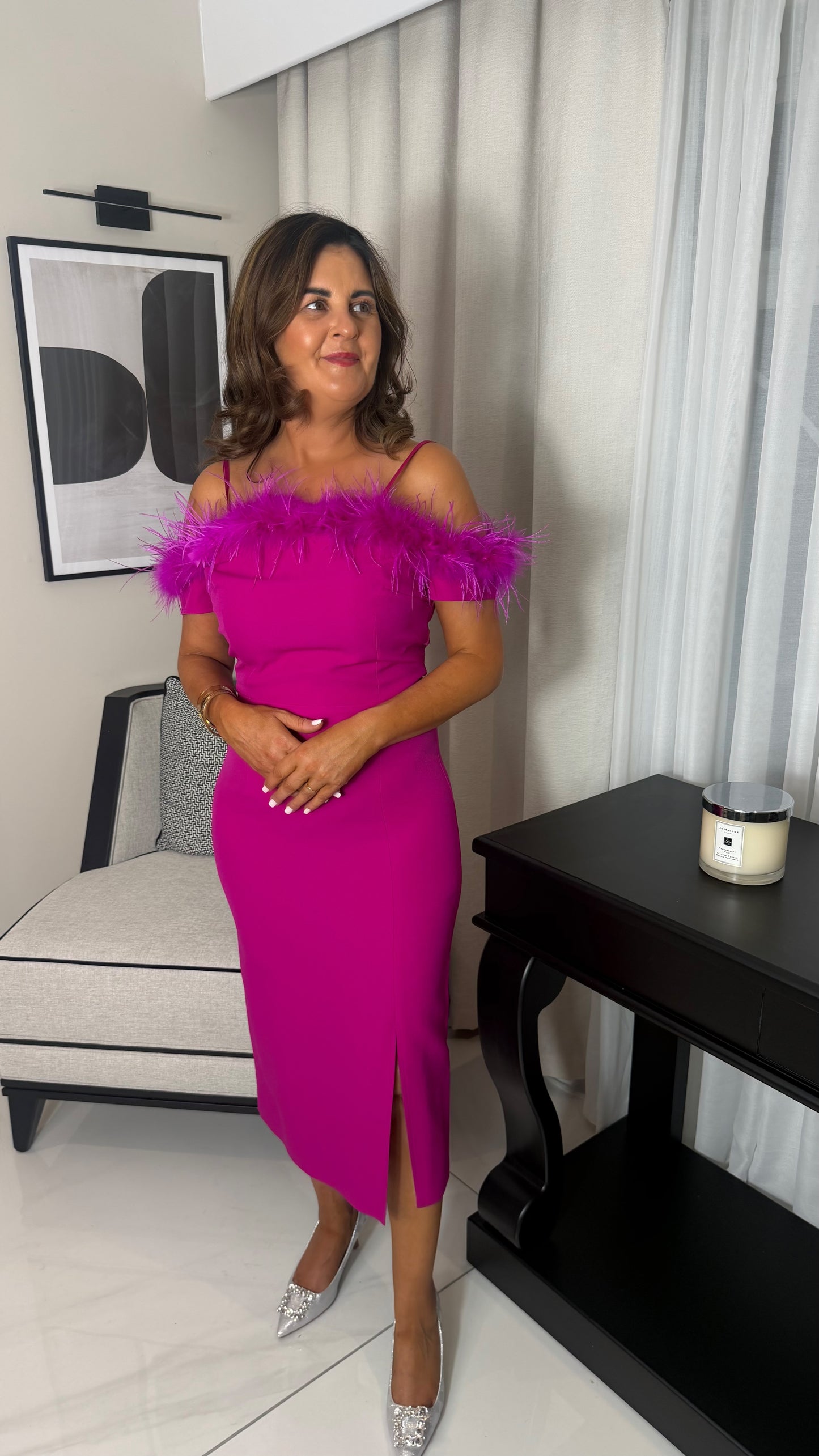 Eilíse Pink Feather Trim Dress