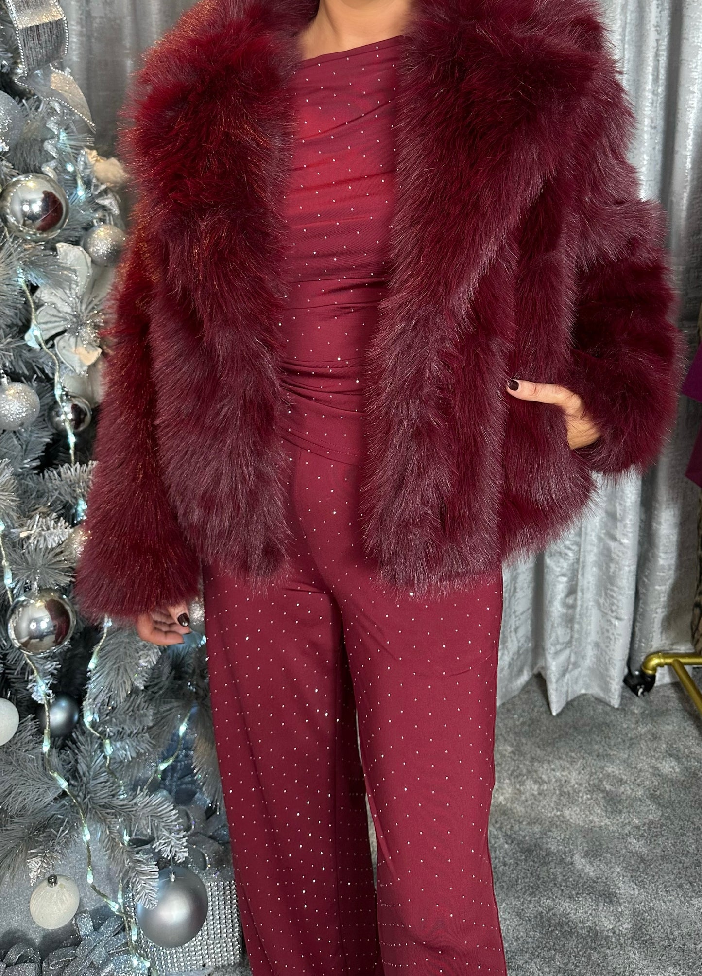 Burgundy Faux Fur Coat