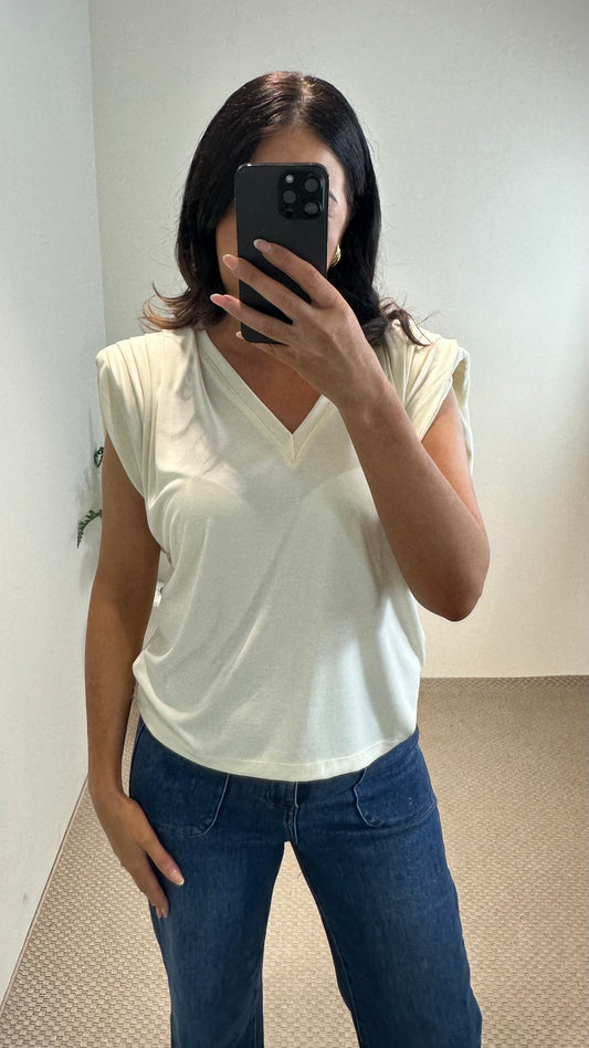 Cream V-Neck Top