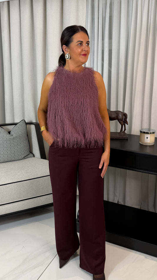 Wine Wide-Leg Trousers