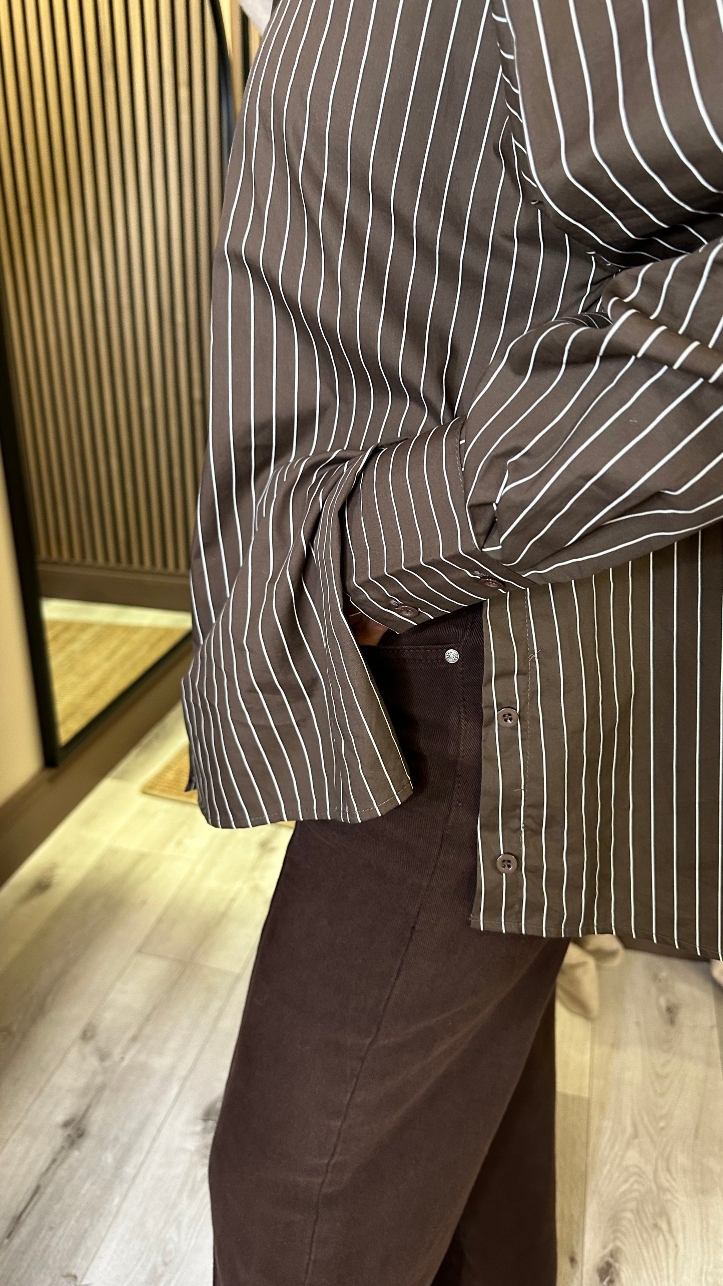 Brown Oversized Striped Shirt