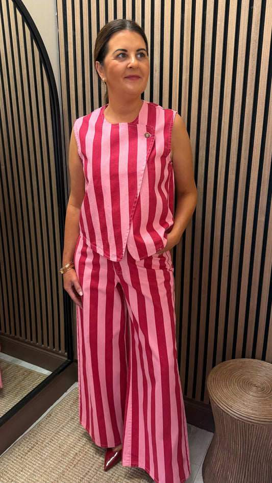 Cherry & Pink Striped Waistcoat