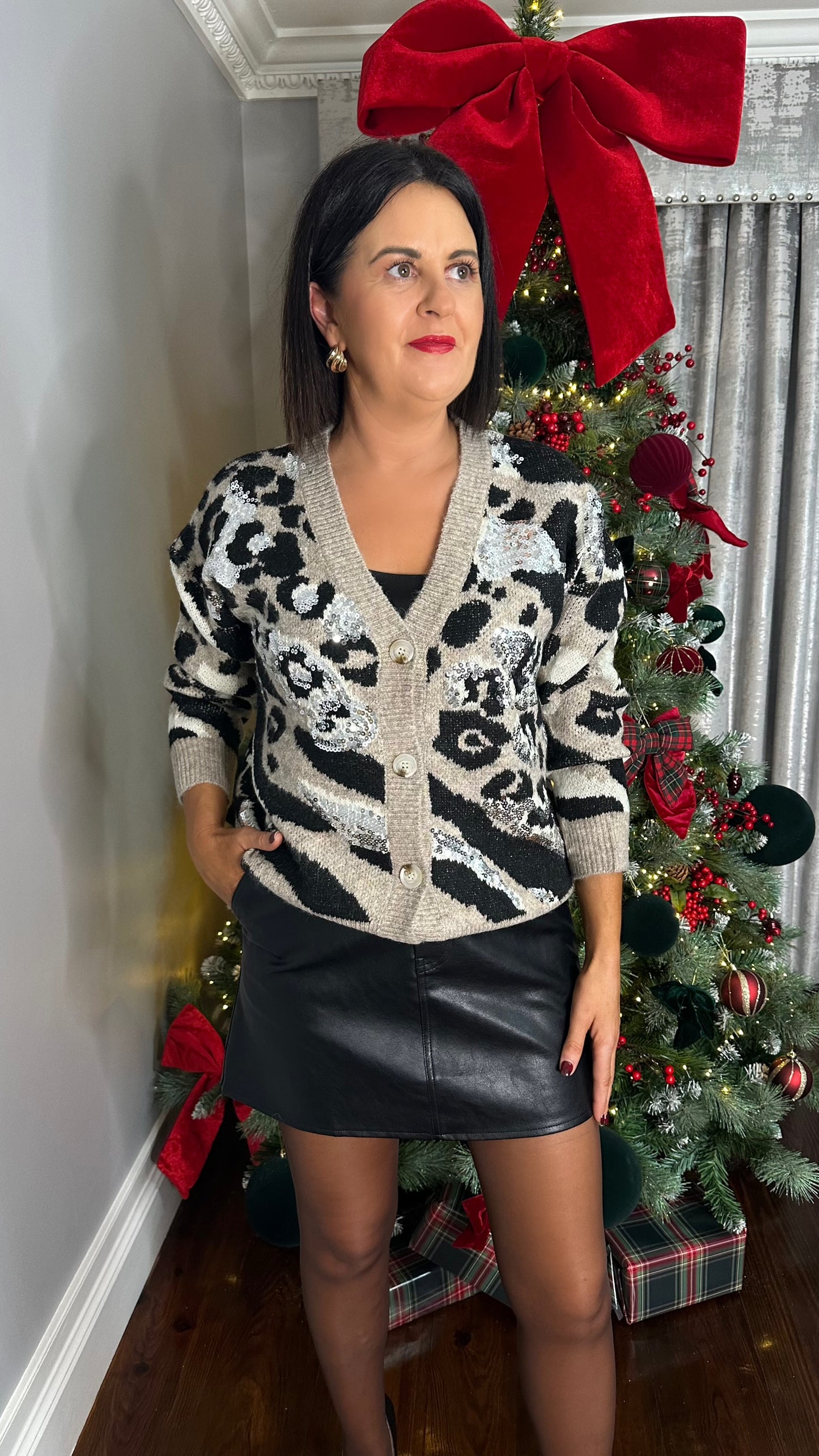 Sequin Leopard Cardigan