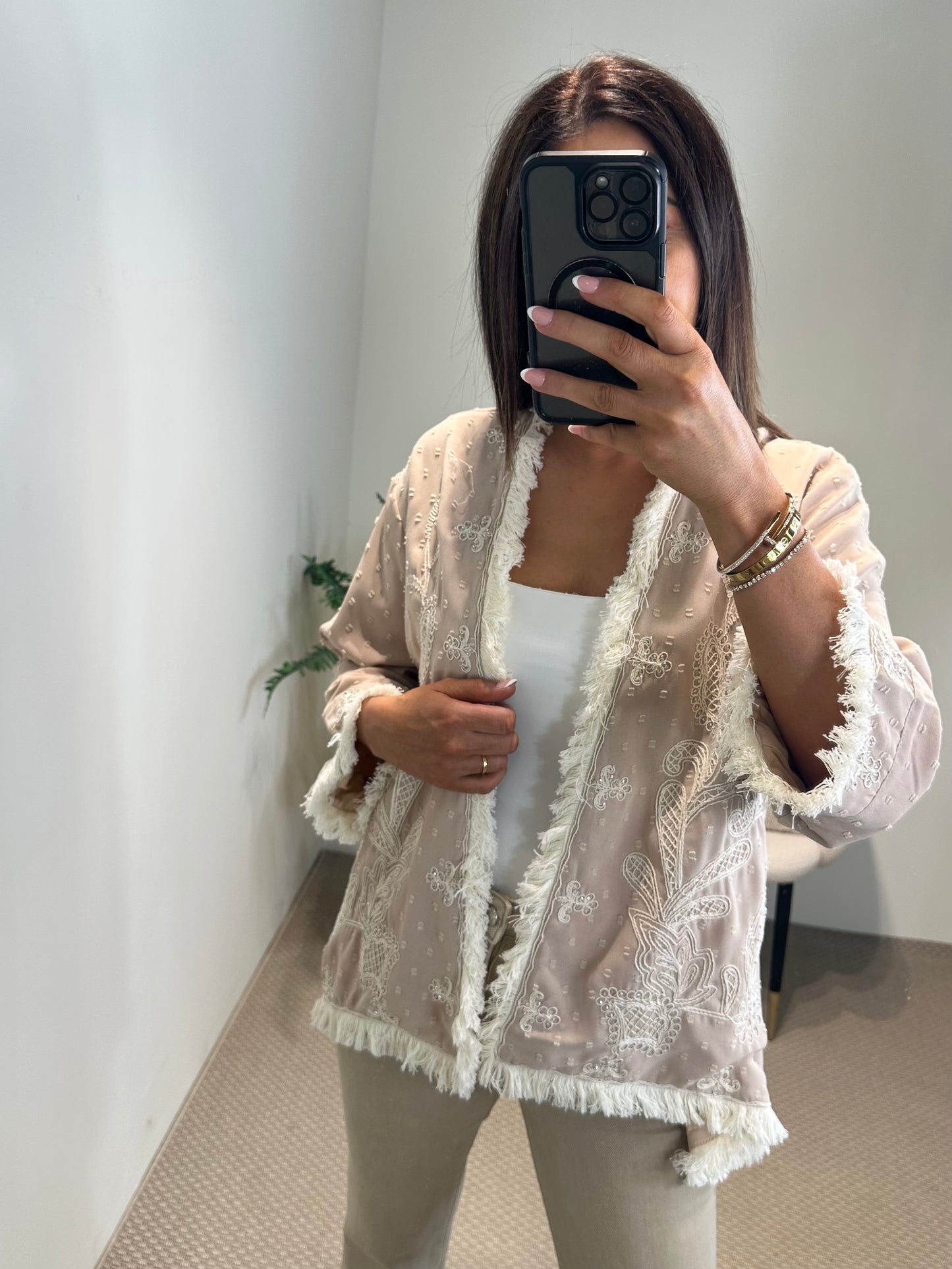 Embroidered Taupe Kimono