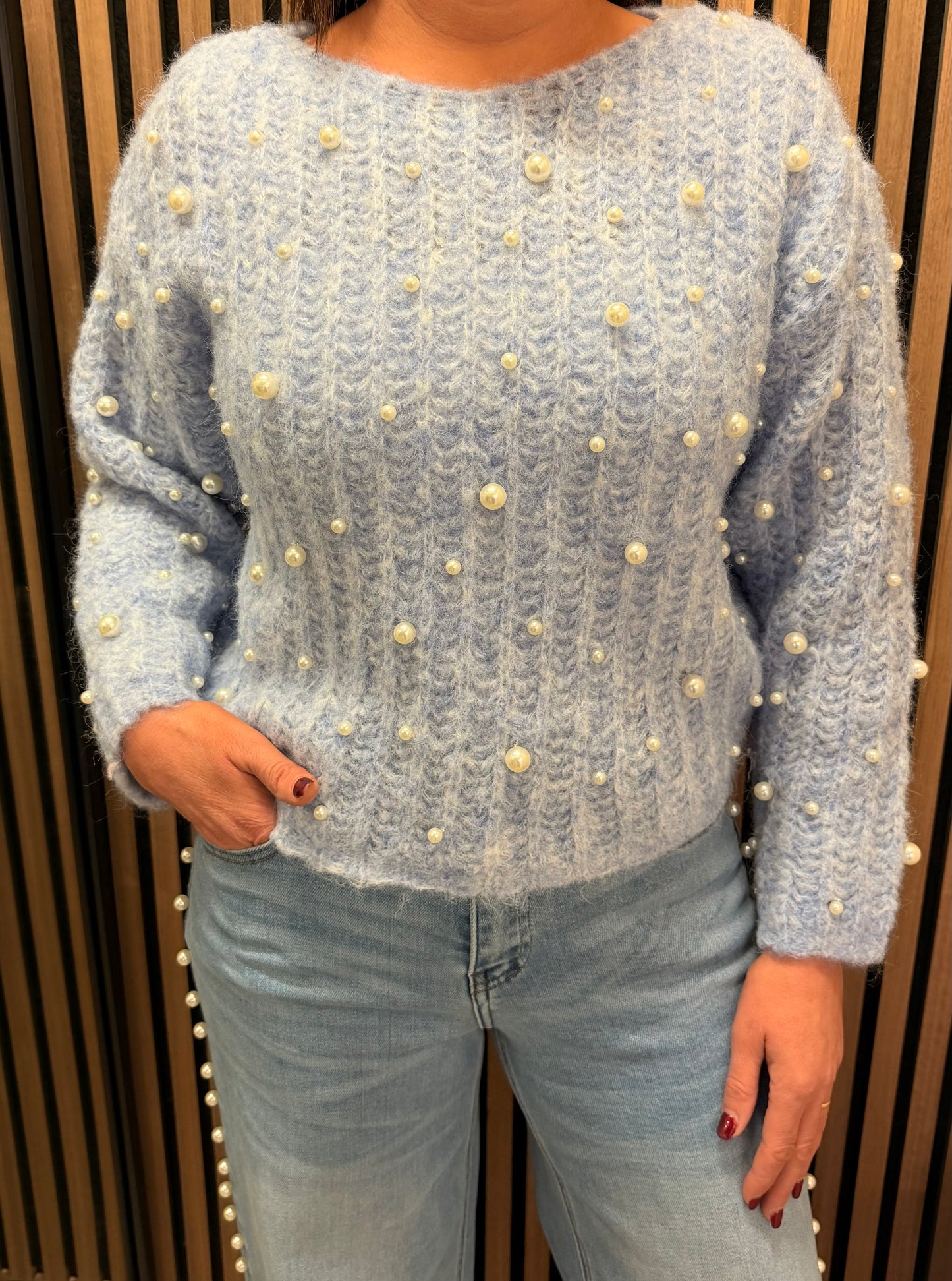 Blue Pearl Embellished Sweater