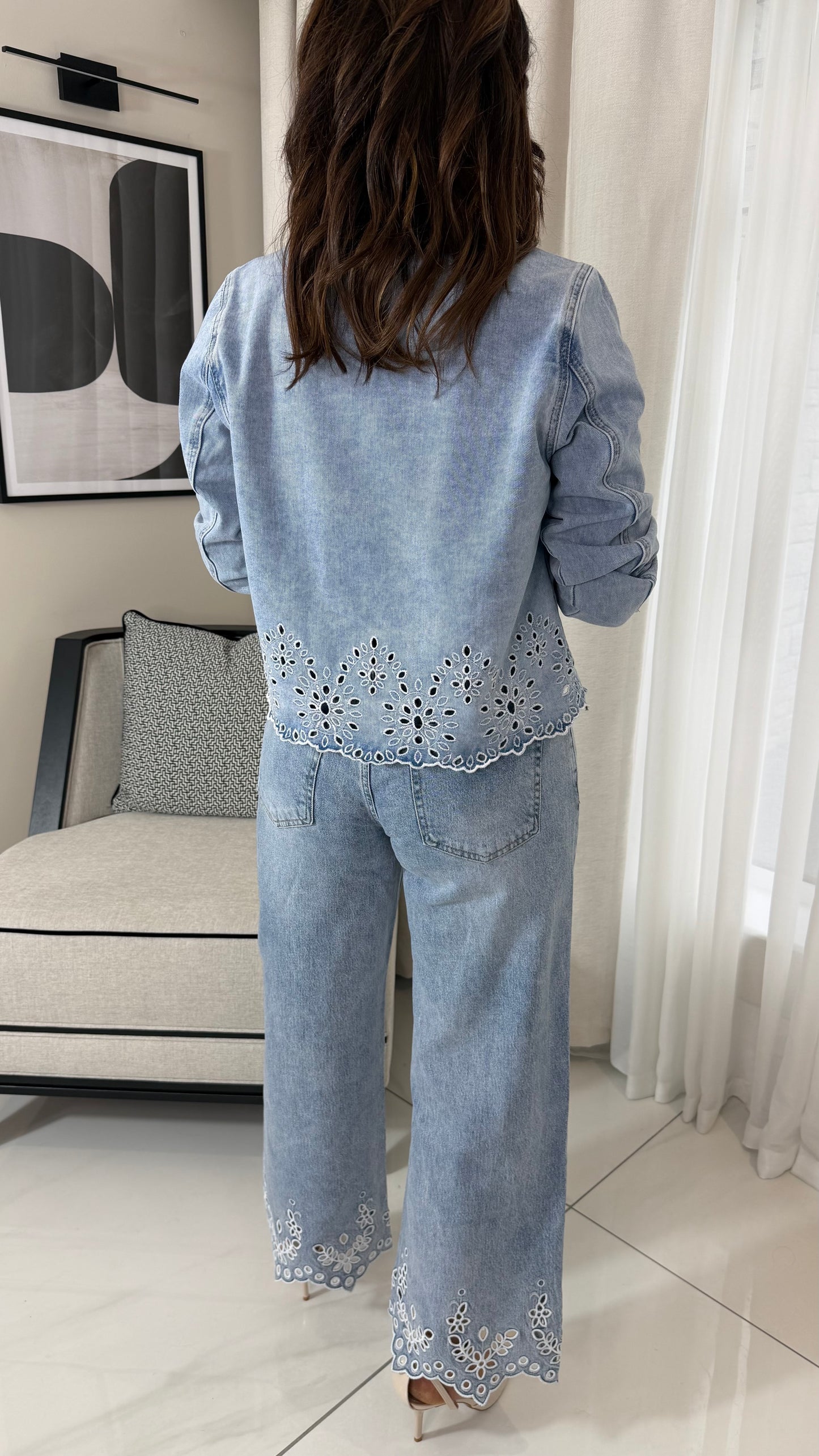 Denim Eyelet Embroidery Jeans