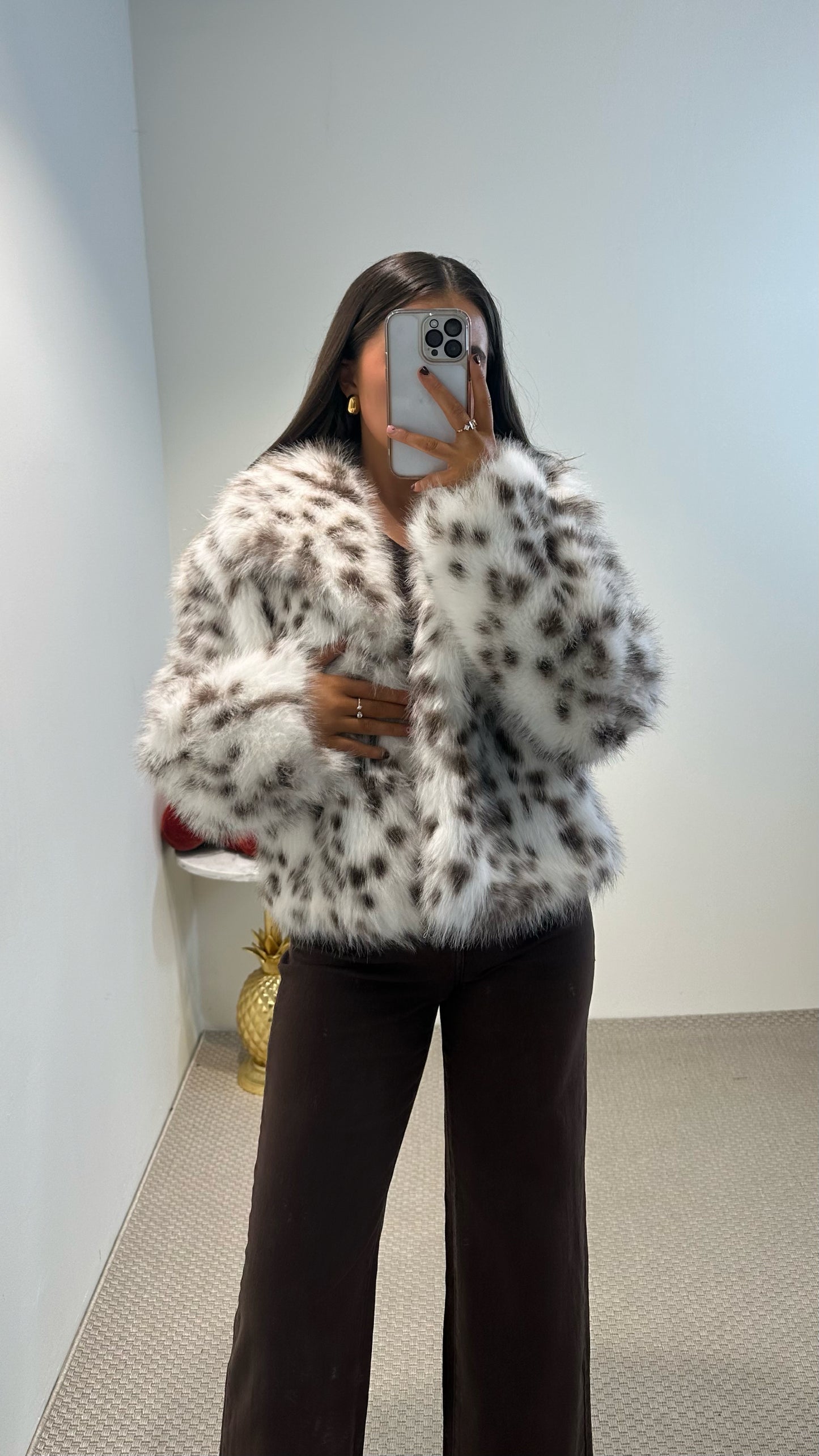 Leopard White Faux Fur Coat