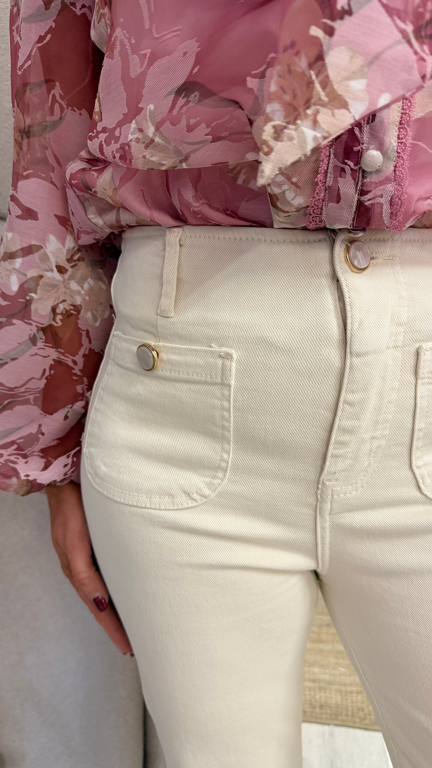 Cream Straight Leg Jeans