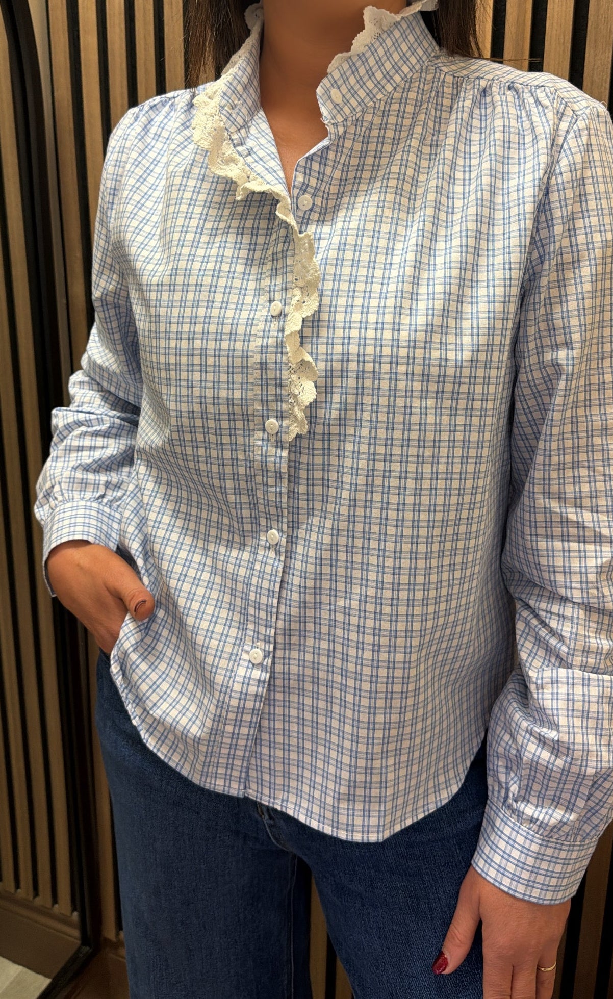 Check & Lace Detail Shirt