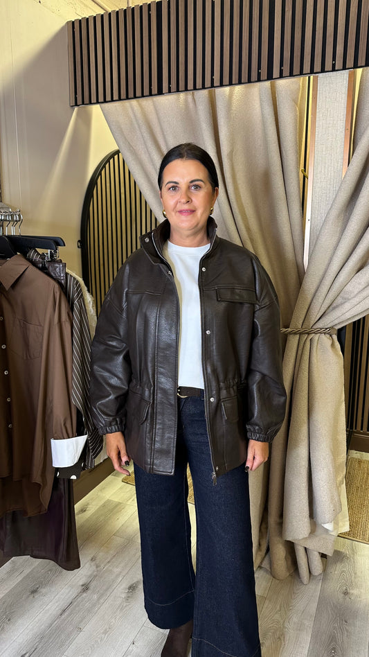 Chocolate Faux Leather Jacket