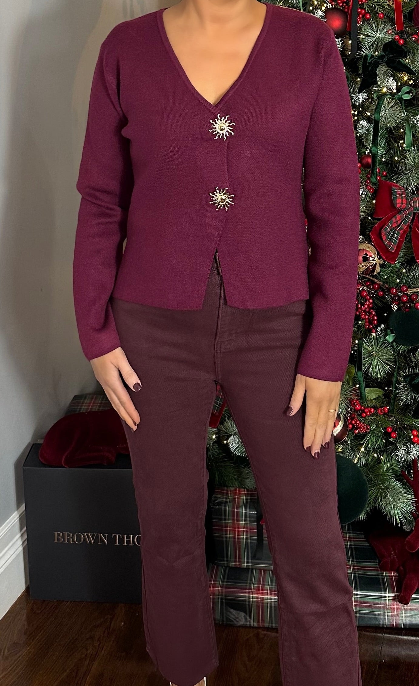 Wine Gold Button Cardigan