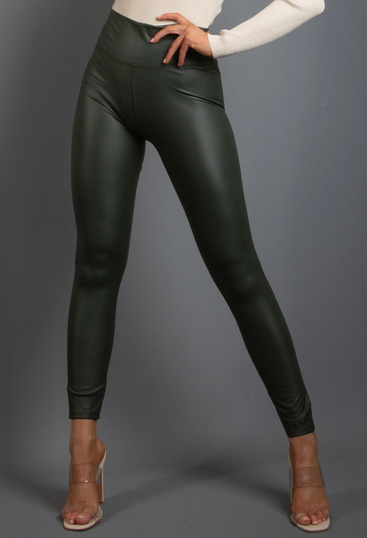 Green Faux Leather Leggings