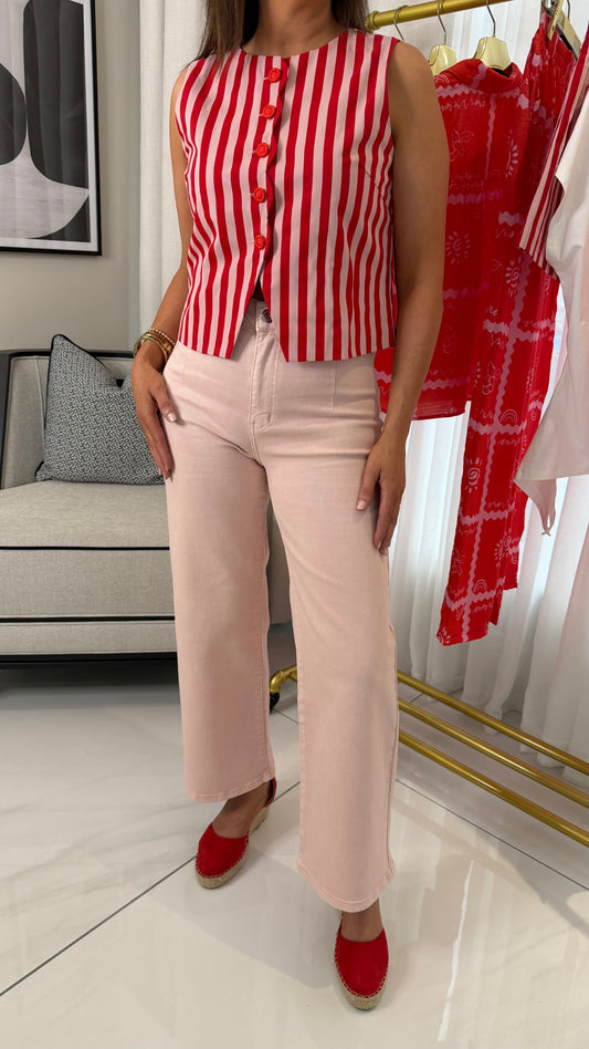 Light Pink Cropped Wide Leg Jeans