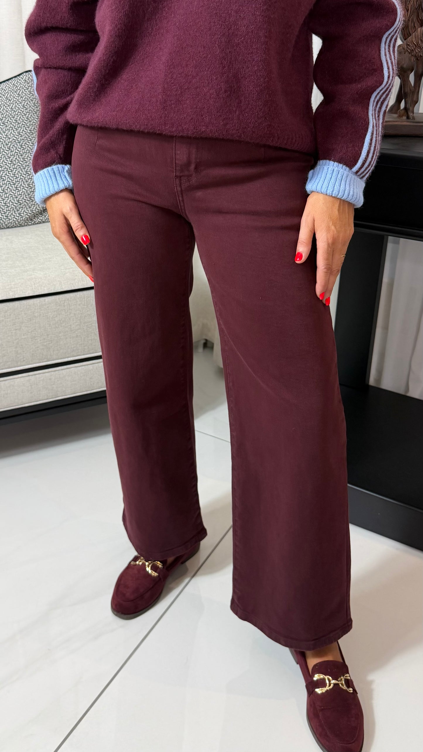 Erin Wine Cropped Wide-Leg Jeans