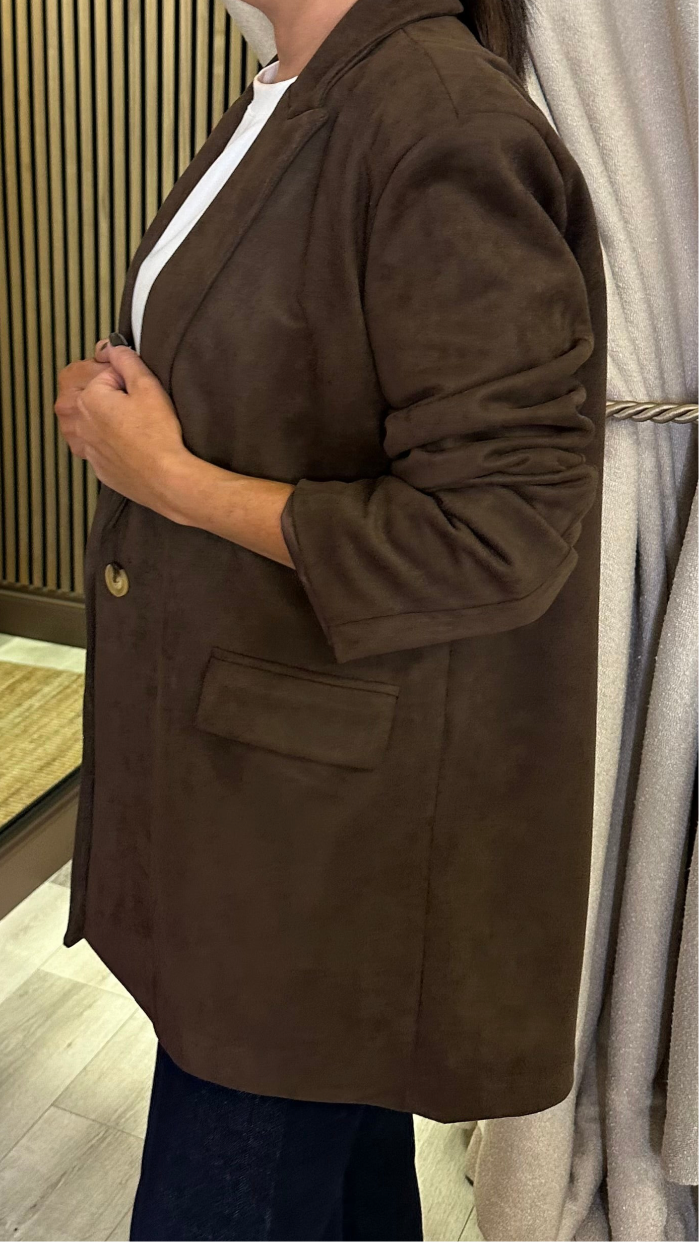 Chocolate Brown Faux Suede Blazer