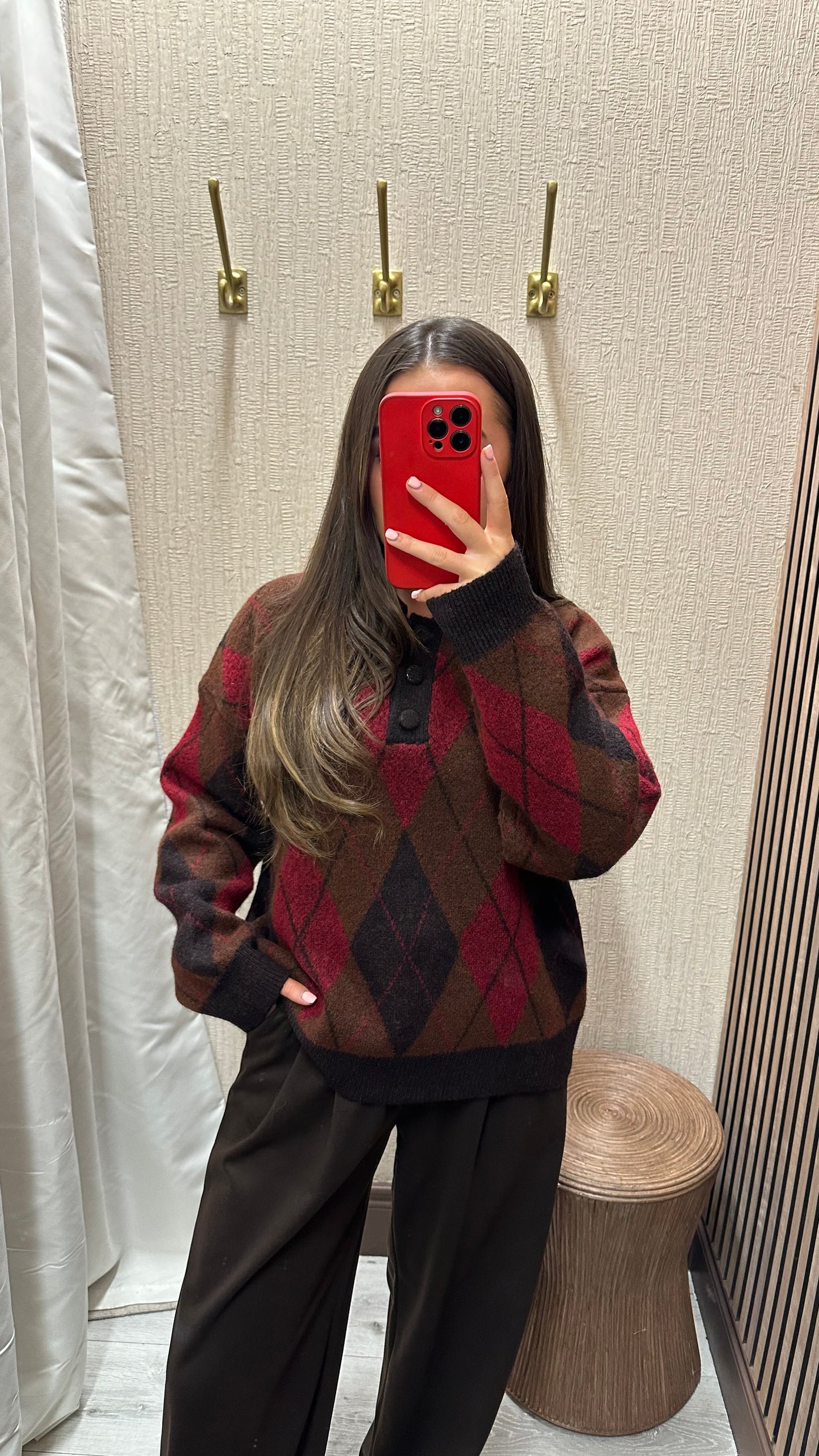 Brown & Red Argyle Knit