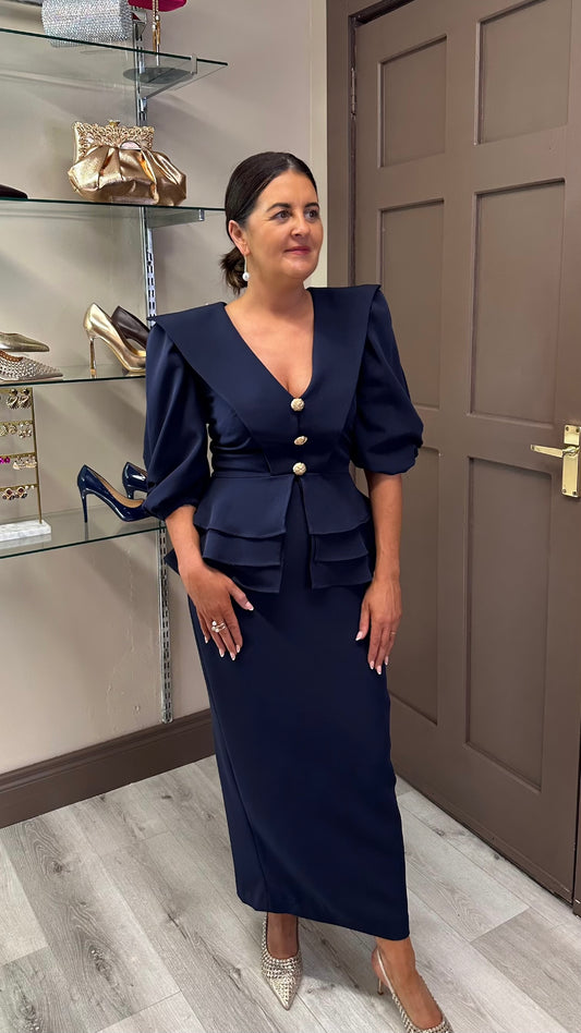 Lavish Navy Peplum Dress