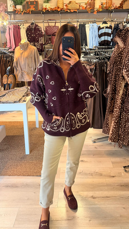 Mulberry Paisley Zip Cardigan