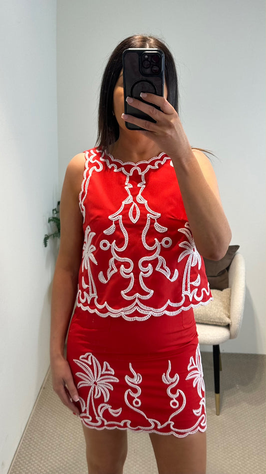 Red Embroidered Top