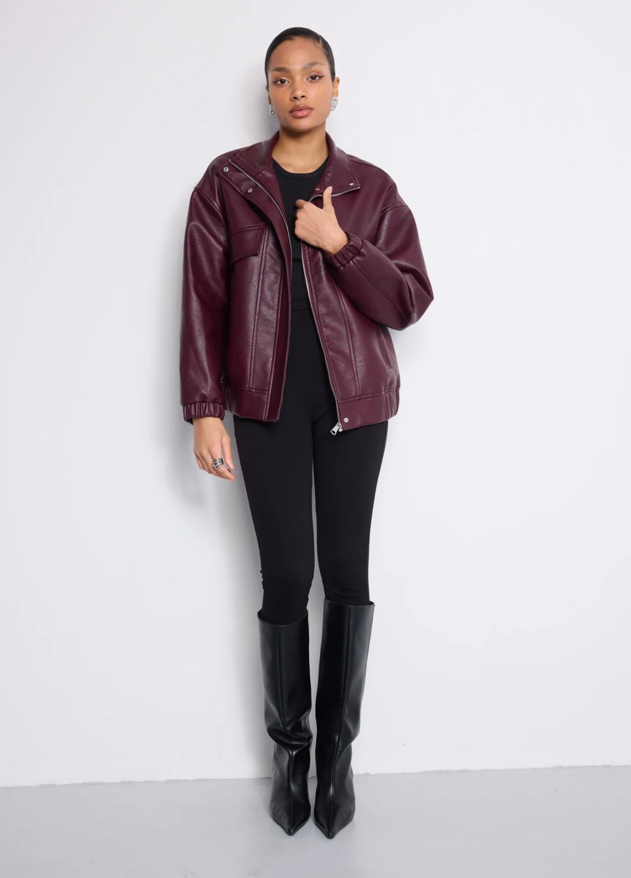 Burgundy Faux Leather Jacket