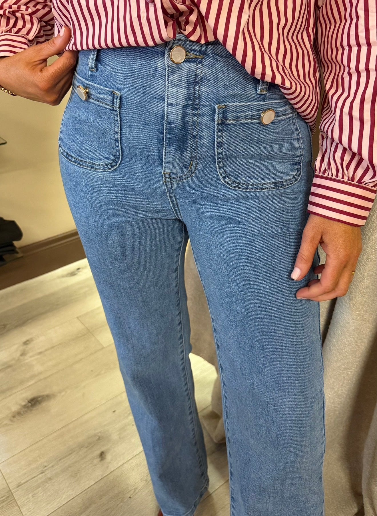 Straight Leg Pearl Button Jeans