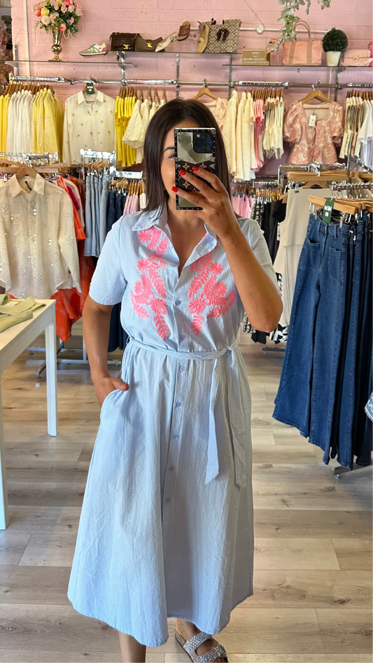 Blue Pinstripe Shirt Dress