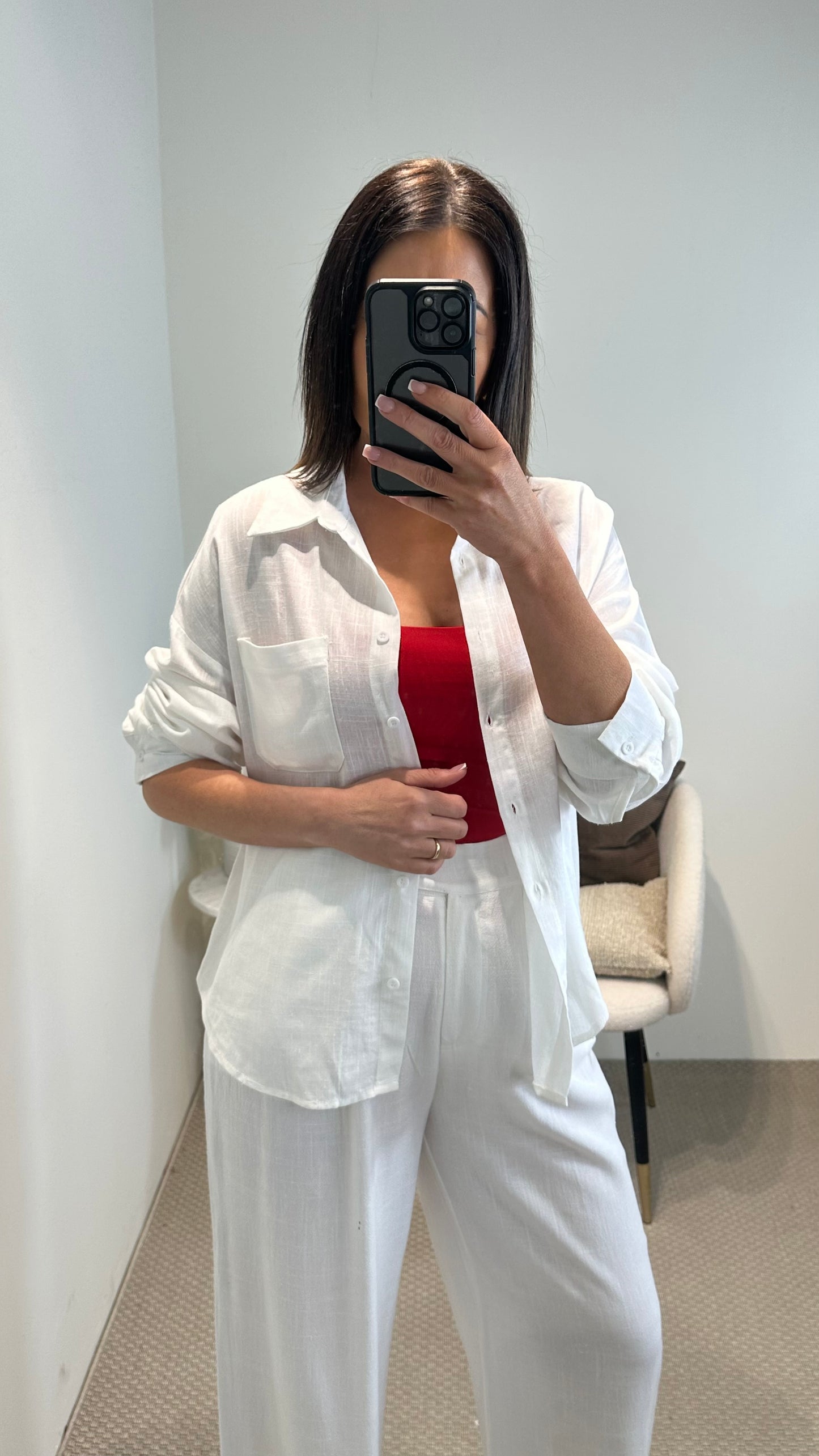 White Linen-Blend Shirt