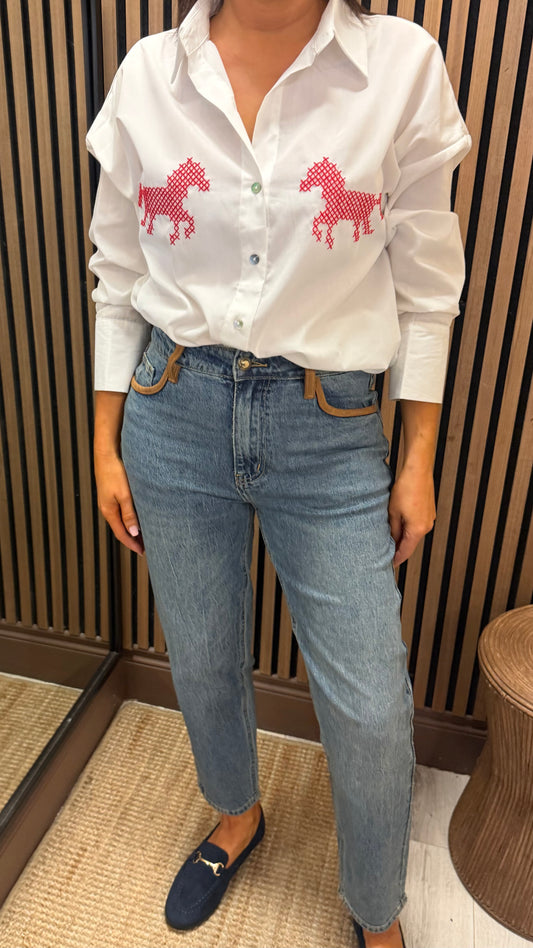 Mom Jeans-Suede Effect Contrast