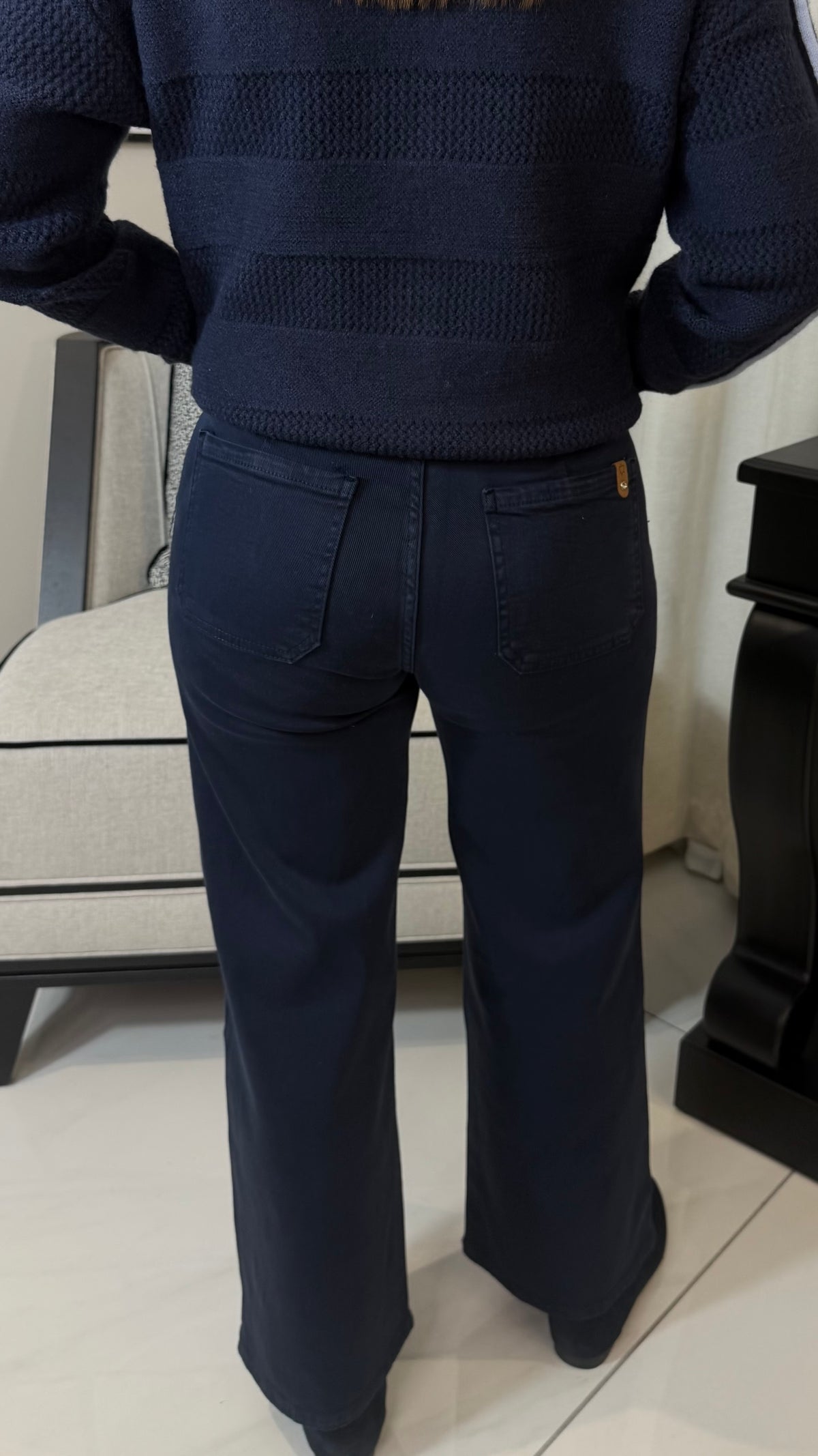 Navy Erin Jeans-Cropped Wide-Leg