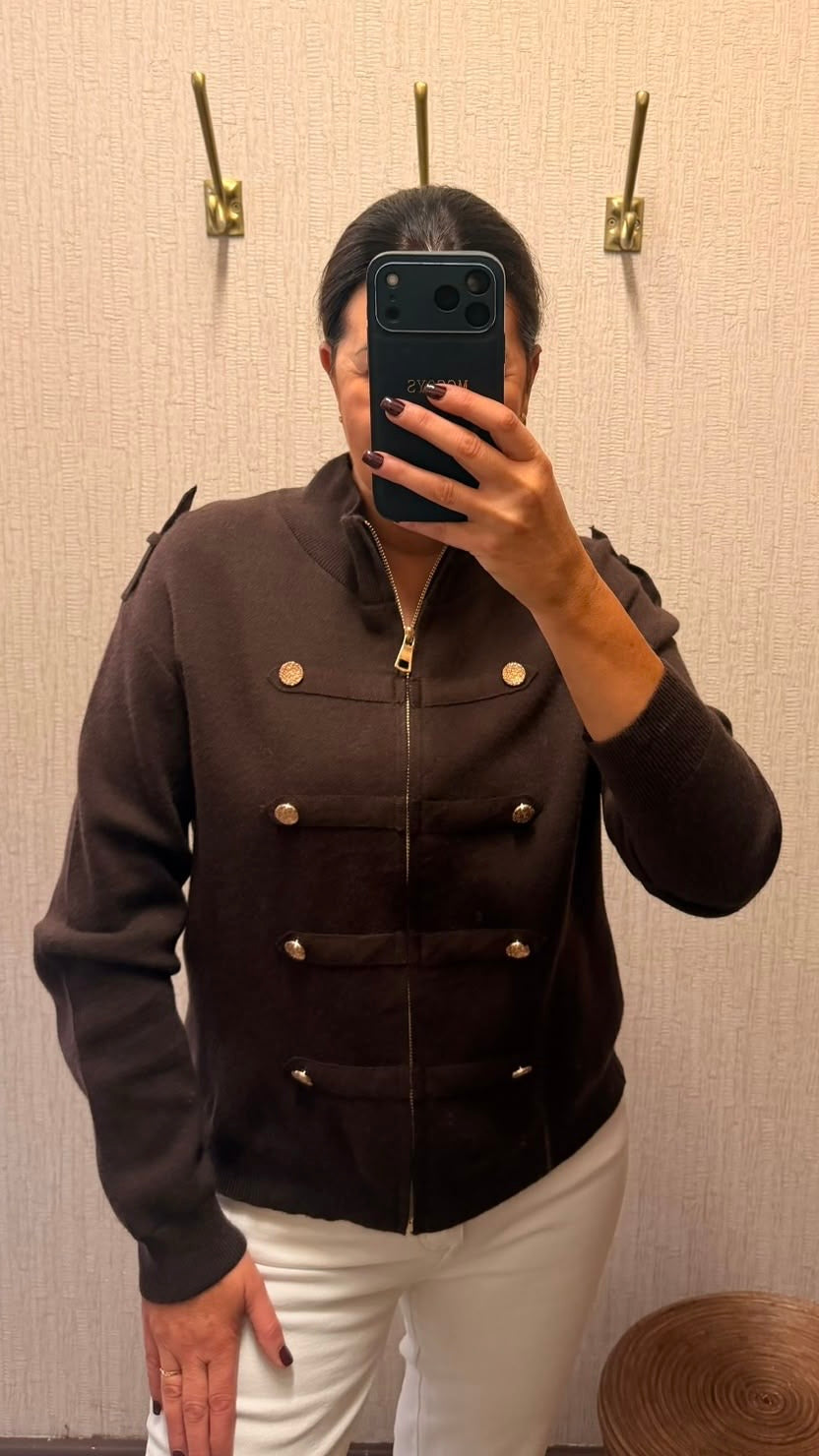Chocolate Military Knit Zip-Up