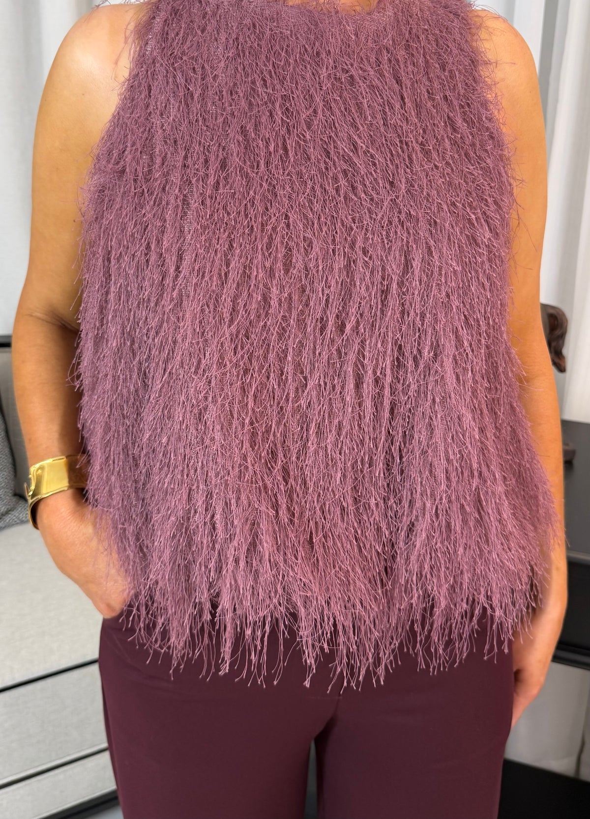Mauve Feather Fringe Top