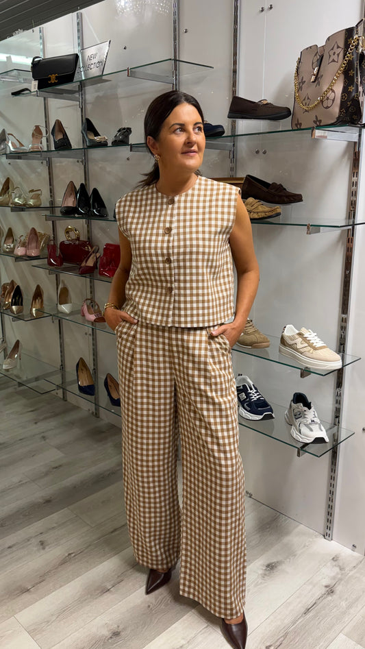 Gingham Wide-Leg Trousers