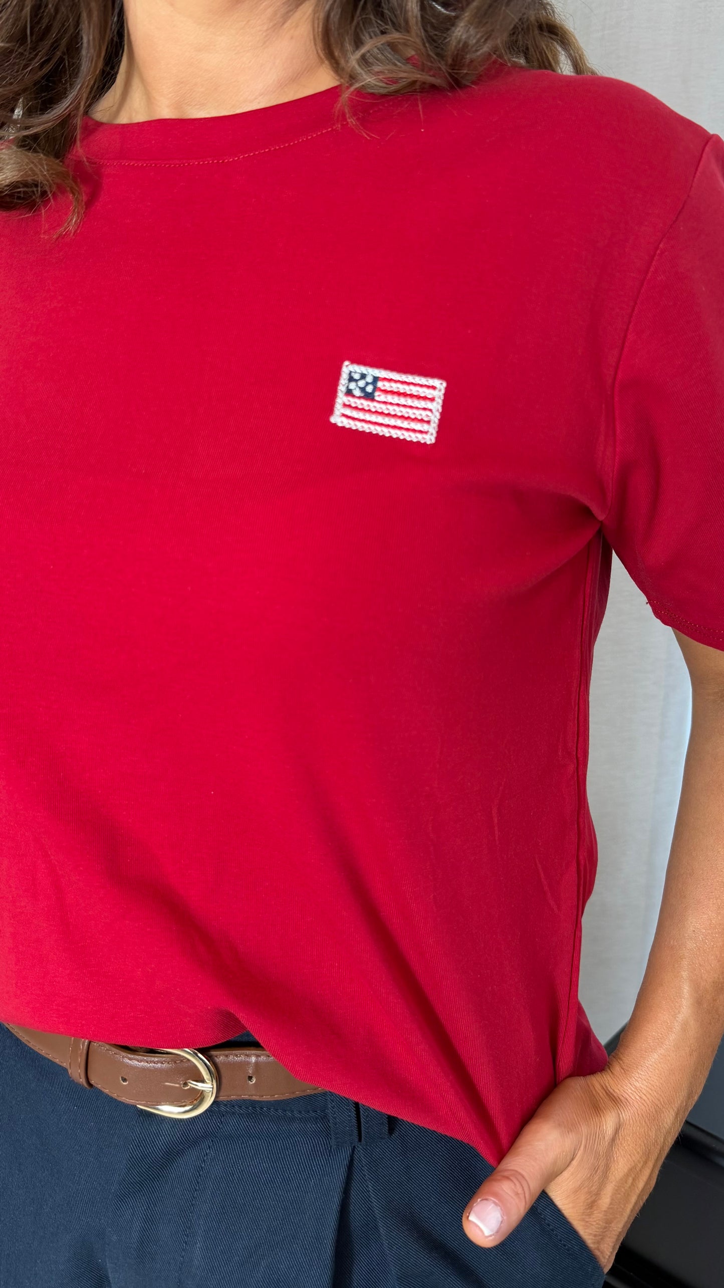 Red Embroidered T-Shirt
