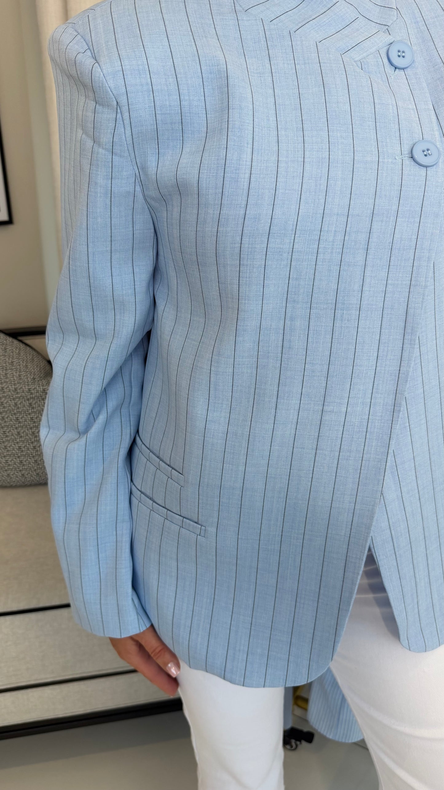 Bella High Neck Stripe Blazer Blue/White