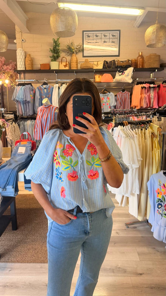 Melissa Striped Embroidered Blouse