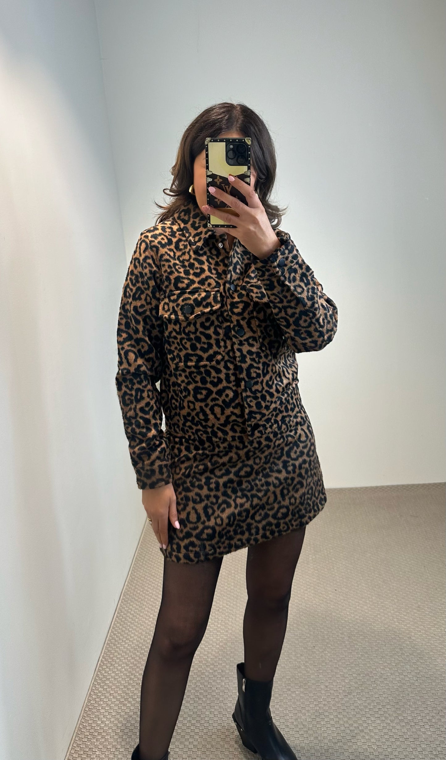 Leopard Faux Moleskin Mini Skirt