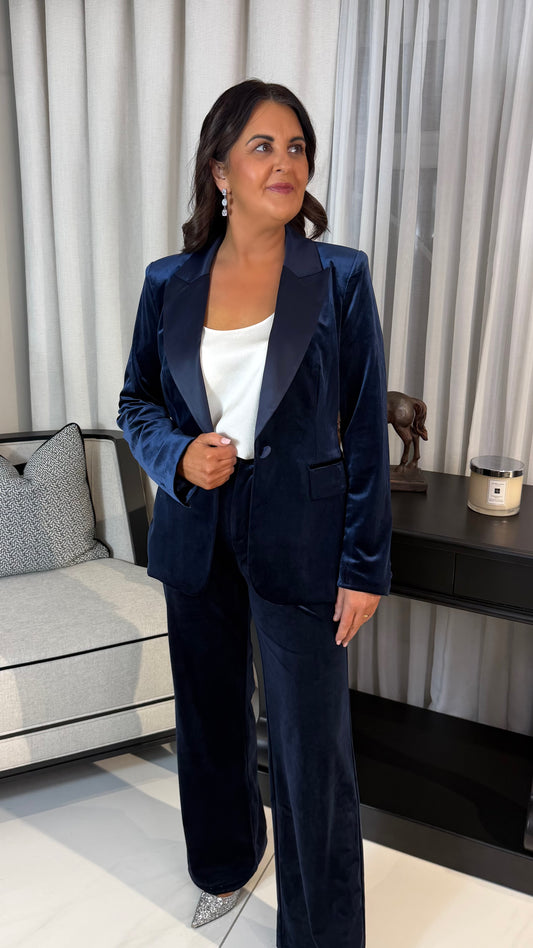 Navy Velvet Blazer with Satin Lapel