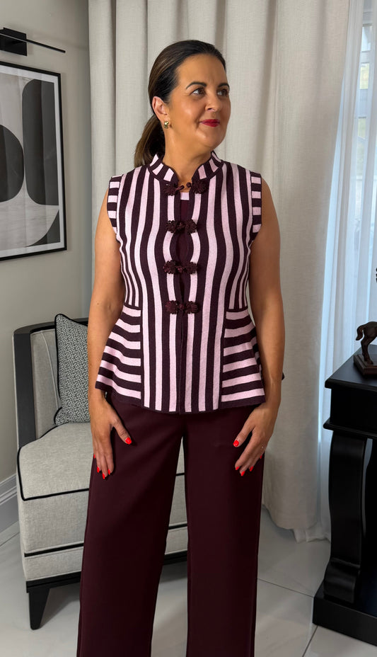 Burgundy & Pink Peplum Knit Waistcoat