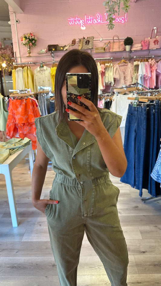 Khaki Denim Jumpsuit
