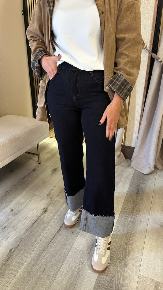 Dark Denim Turn-up Jeans