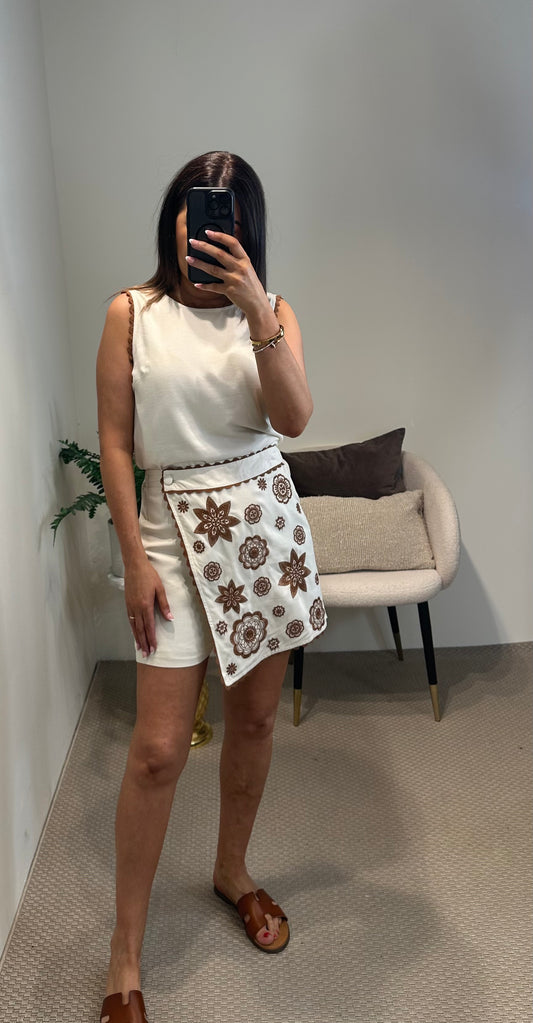 Cream and Brown Skort