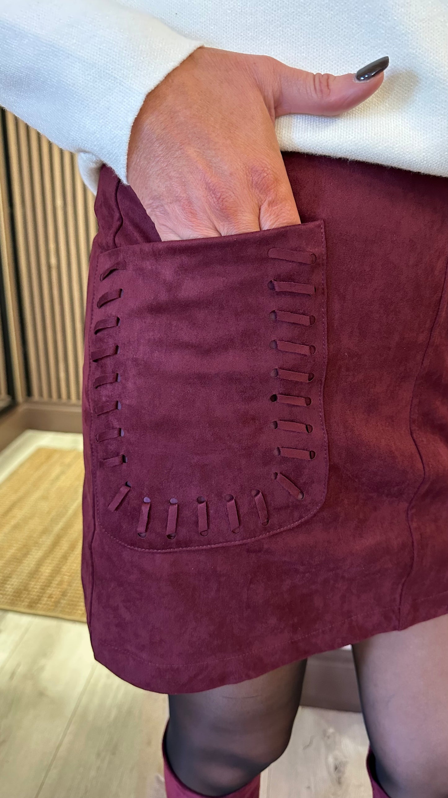 Wine Suedette Mini Skirt