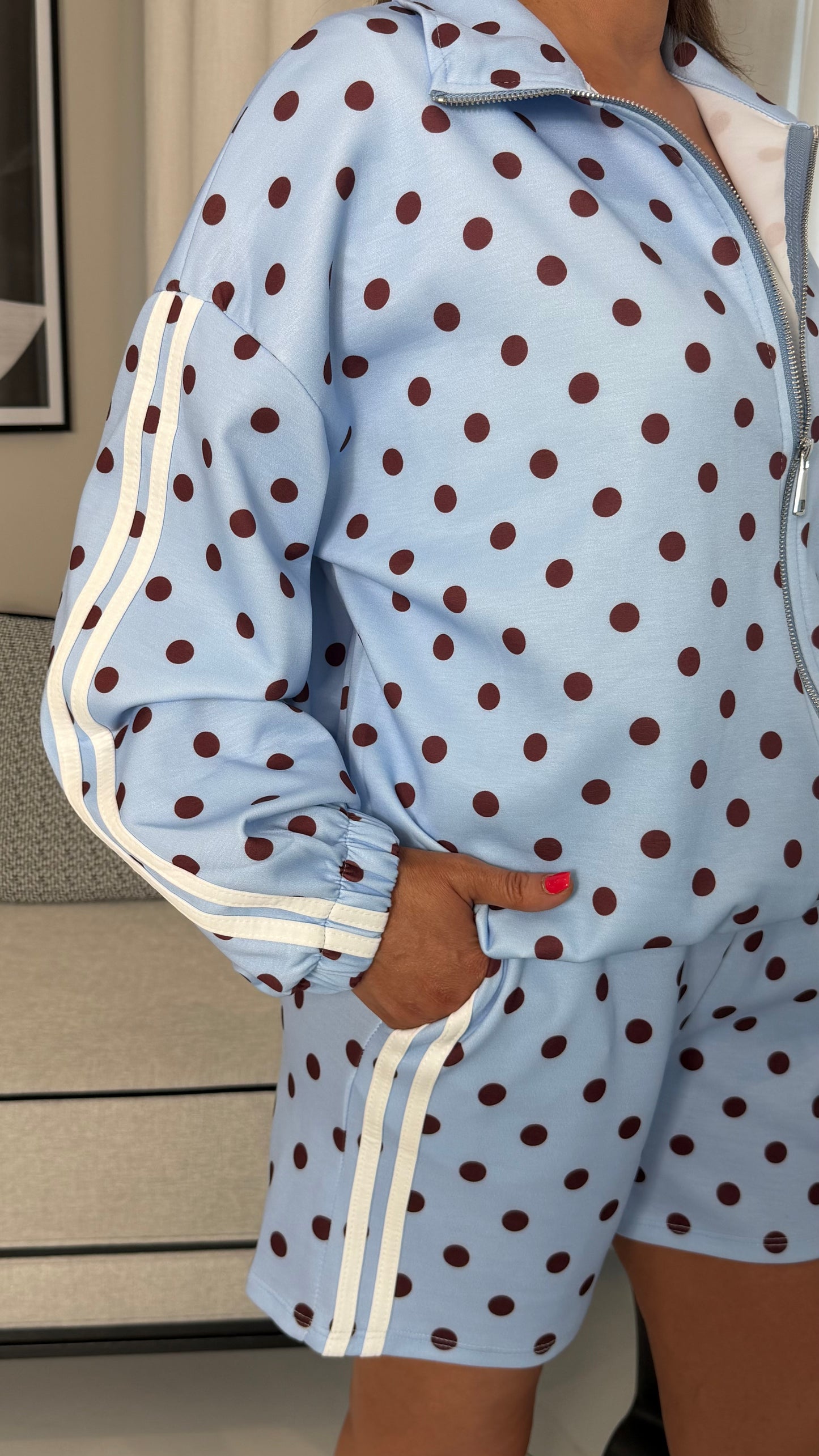 Alisha Blue & Brown Polka Dot Jacket